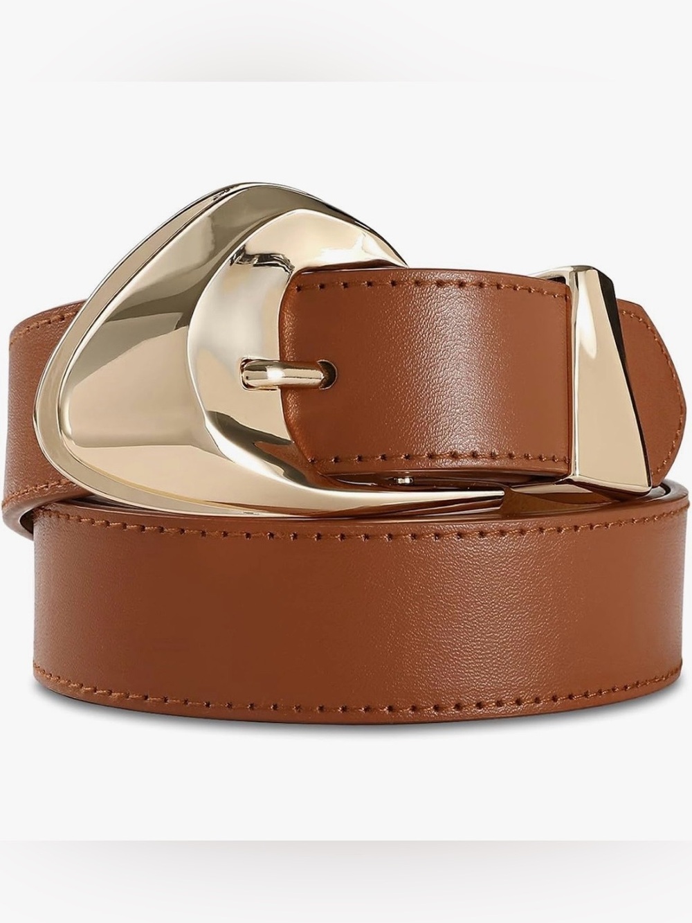 Risantry Women’s Brown Leather Belt with Gold Buckle Size Medium NEW